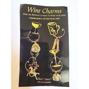 Western Themed Wine Glass Charms 14K Filled over Sterling Silver Loops Set Of 4